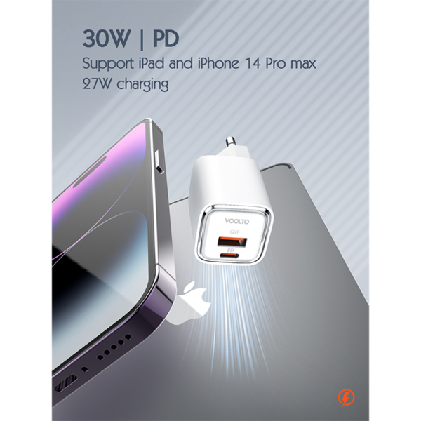Chargeur 2 Port Rapide 30W USB C USB A+Cable 1M – Image 3
